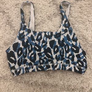 Selena sports bra, size small, blue black and white leopard print